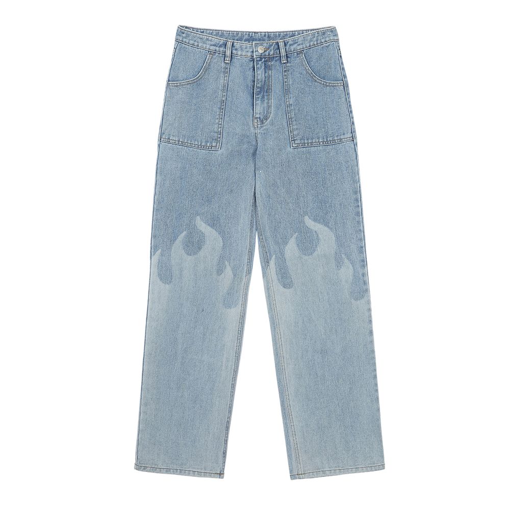 [Tripshop] FLAME JEANS-Unisex Street Loose-Fit Casual Washing Denim-Made in Korea